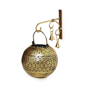 'Floral Fresh' Hand-Etched Hanging Tea-Light Holder In Metal with Wall Bracket (7.5 Inch)