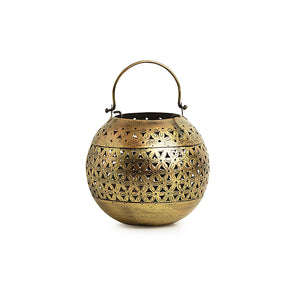 'Floral Fresh' Hand-Etched Hanging Tea-Light Holder In Metal with Wall Bracket (7.5 Inch)