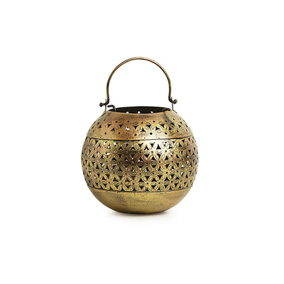 'Floral Fresh' Hand-Etched Hanging Tea-Light Holder In Metal with Wall Bracket (7.5 Inch)