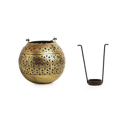 'Floral Fresh' Hand-Etched Hanging Tea-Light Holder In Metal with Wall Bracket (7.5 Inch)