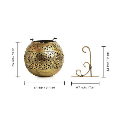 'Floral Fresh' Hand-Etched Hanging Tea-Light Holder In Metal with Wall Bracket (7.5 Inch)