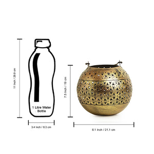 'Floral Fresh' Hand-Etched Hanging Tea-Light Holder In Metal with Wall Bracket (7.5 Inch)