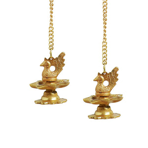 'Flying Swans' Hand-Etched Decorative Hanging Diya Set In Brass (7 Wicks)