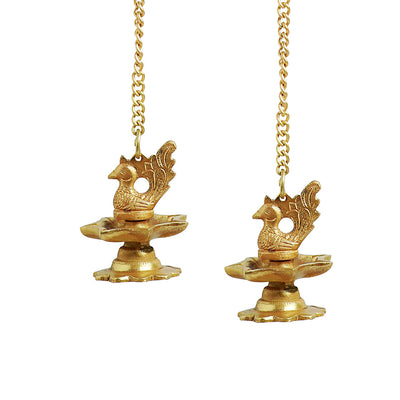'Flying Swans' Hand-Etched Decorative Hanging Diya Set In Brass (7 Wicks)