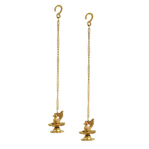 'Flying Swans' Hand-Etched Decorative Hanging Diya Set In Brass (7 Wicks)