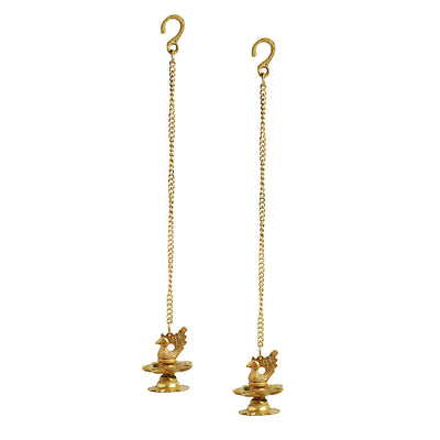 'Flying Swans' Hand-Etched Decorative Hanging Diya Set In Brass (7 Wicks)