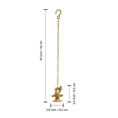 'Flying Swans' Hand-Etched Decorative Hanging Diya Set In Brass (7 Wicks)