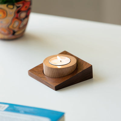 'Jugnu Round'  Wooden Tea Light Holder