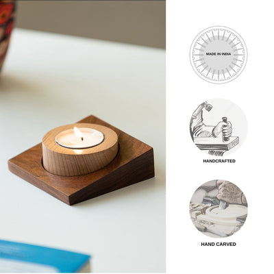 'Jugnu Round'  Wooden Tea Light Holder