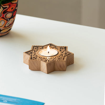 'Jugnu Sitara' Wooden Tea Light Holder