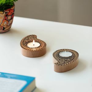 'Jugnu Paisley Booti' Wooden Tea Light Holder (Set of 2)