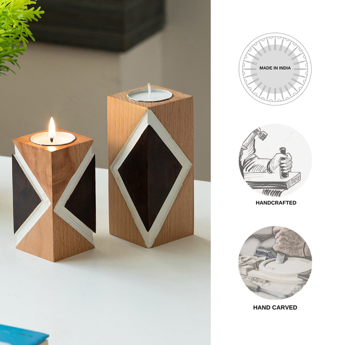 'Jugnu Rhombus' Tea Light Holder (Set of 2)