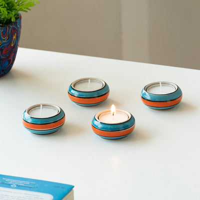 'Mughal Rolling Jugnu' Handpainted Tea Light Holder (Set of 4, Ceramic)