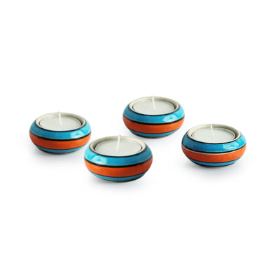 'Mughal Rolling Jugnu' Handpainted Tea Light Holder (Set of 4, Ceramic)