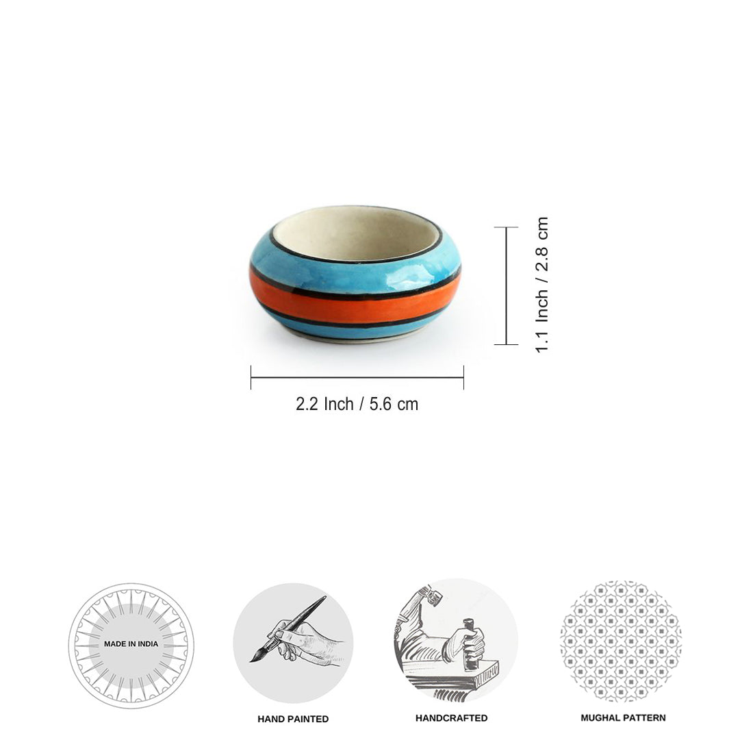 'Mughal Rolling Jugnu' Handpainted Tea Light Holder (Set of 4, Ceramic)