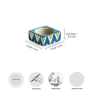 'Mughal Zig-Zag Jugnu' Handpainted Tea Light Holder (Set of 4, Ceramic)