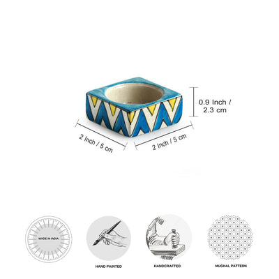 'Mughal Zig-Zag Jugnu' Handpainted Tea Light Holder (Set of 4, Ceramic)