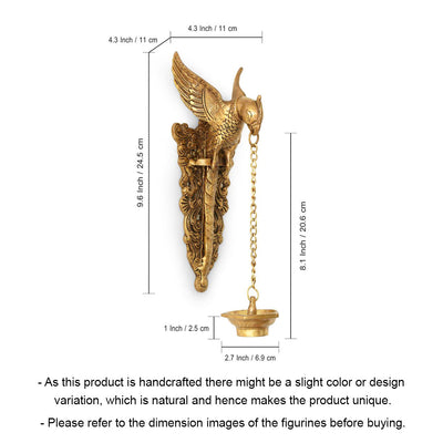 'Golden Parrot' Decorative Wall Hanging Brass Diya (5 Wicks, 1.5 Kg, Hand-Etched)