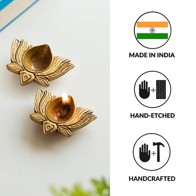 'Lotus Shaped' Hand-Carved Brass Diya (Hand-Etched, 0.2 Kg)