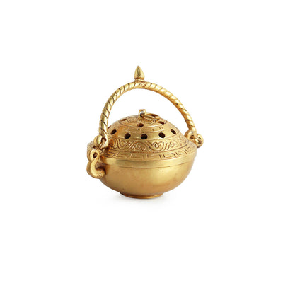 'Inaayat' Dhoop Dani Brass Incense Burner (Hand-Etched, 4 Inch, 0.6 Kg)