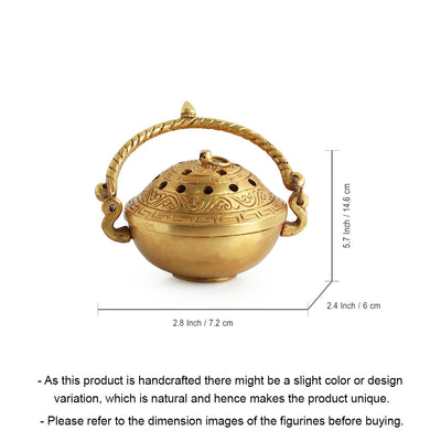 'Inaayat' Dhoop Dani Brass Incense Burner (Hand-Etched, 4 Inch, 0.6 Kg)