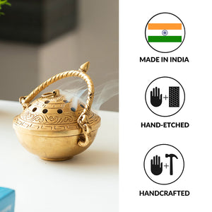 'Inaayat' Dhoop Dani Brass Incense Burner (Hand-Etched, 4 Inch, 0.6 Kg)