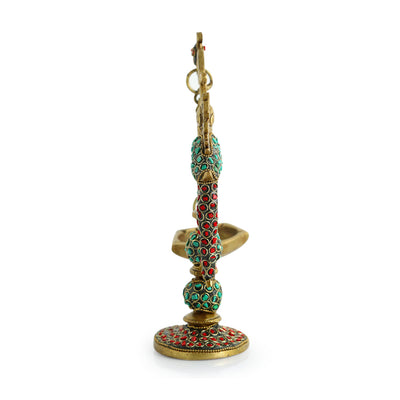 'Parrot' Decorative Table Hanging Brass Diya (5 Wicks, 0.6 Kg, Hand-Etched)