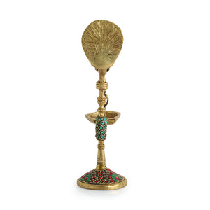 'Peacock' Decorative Table Hanging Brass Diya (5 Wicks, 0.6 Kg, Hand-Etched)