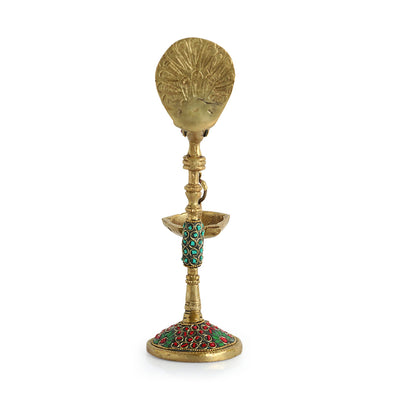 'Peacock' Decorative Table Hanging Brass Diya (5 Wicks, 0.6 Kg, Hand-Etched)