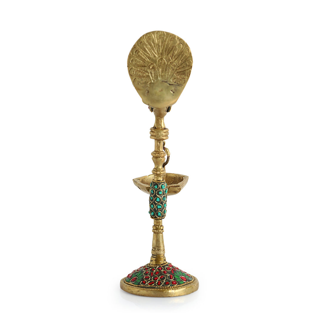 'Peacock' Decorative Table Hanging Brass Diya (5 Wicks, 0.6 Kg, Hand-Etched)
