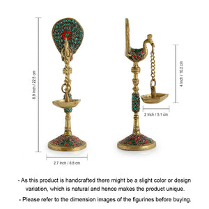 'Peacock' Decorative Table Hanging Brass Diya (5 Wicks, 0.6 Kg, Hand-Etched)