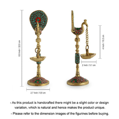 'Peacock' Decorative Table Hanging Brass Diya (5 Wicks, 0.6 Kg, Hand-Etched)
