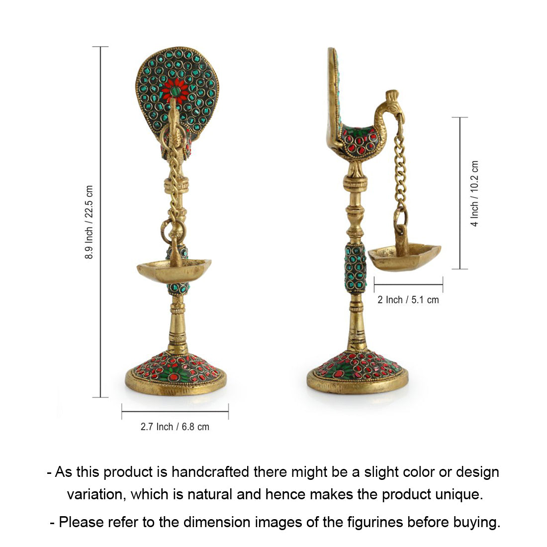 'Peacock' Decorative Table Hanging Brass Diya (5 Wicks, 0.6 Kg, Hand-Etched)