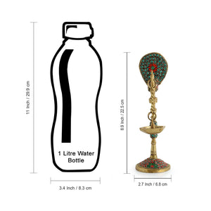 'Peacock' Decorative Table Hanging Brass Diya (5 Wicks, 0.6 Kg, Hand-Etched)