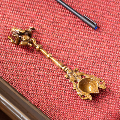 'Versatile Vinayaka' Hand-Etched Ghee/Pooja Hawan Spoon In Brass (9 inch)