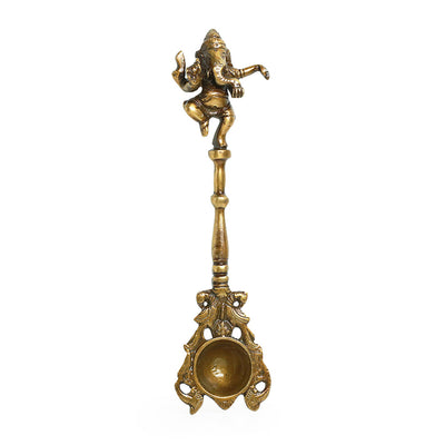 'Versatile Vinayaka' Hand-Etched Ghee/Pooja Hawan Spoon In Brass (9 inch)