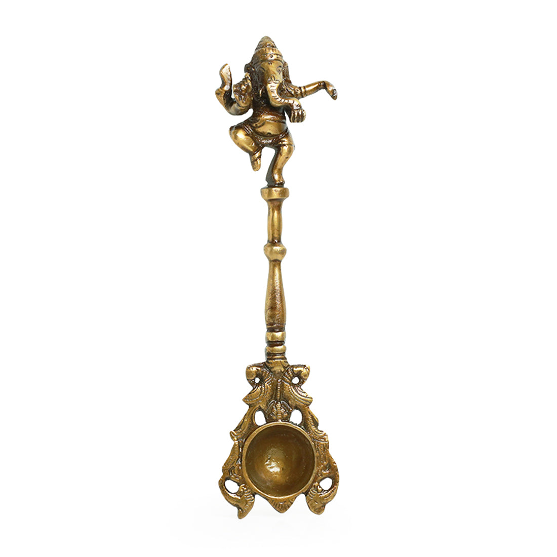 'Versatile Vinayaka' Hand-Etched Ghee/Pooja Hawan Spoon In Brass (9 inch)
