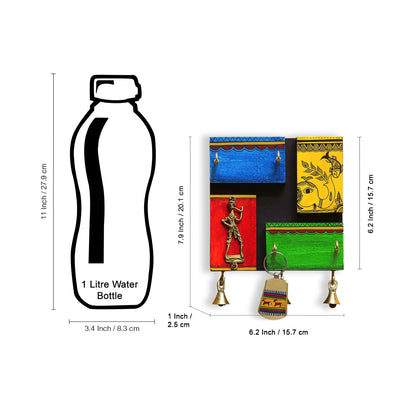 'In-Key-Geneous' Warli Handpainted Wooden Key Holder with Dhokra Art  (5 Hooks)