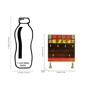 'Tribal Borders' Warli Handpainted Sheesham Wood Key Holder with Dhokra Art (6 Hooks)