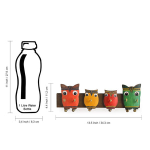 'Owl Family' Decorative Mango Wood Key Holder (6 Hooks)
