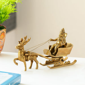 'Chariot Brass Ganesha' Showpiece Idol (Hand-Etched, 0.7 Kg)