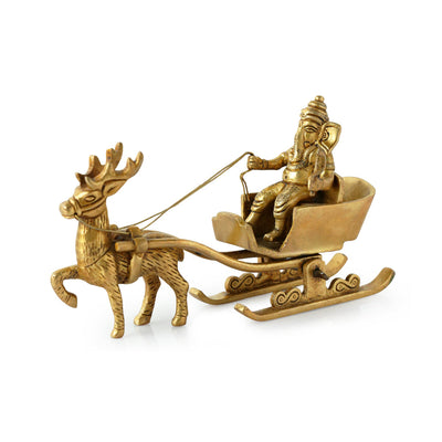 'Chariot Brass Ganesha' Showpiece Idol (Hand-Etched, 0.7 Kg)