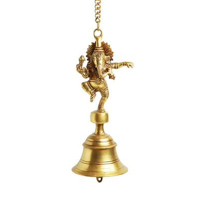 'Dancing Ganpati' Hand-Etched Decorative Hanging Bell In Brass
