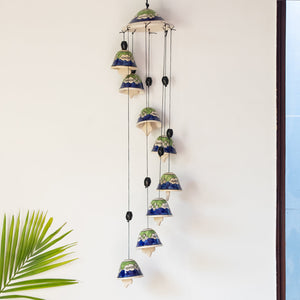 'Blossoming Symphonies' Handpainted Decorative Hanging Bells Wind Chime In Ceramic (24 Inch)