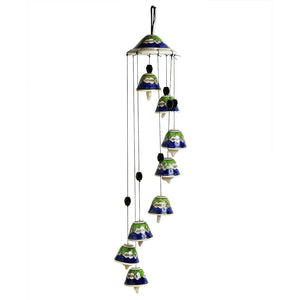 'Blossoming Symphonies' Handpainted Decorative Hanging Bells Wind Chime In Ceramic (24 Inch)