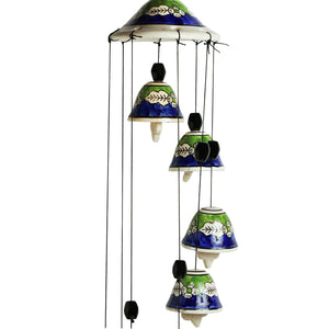 'Blossoming Symphonies' Handpainted Decorative Hanging Bells Wind Chime In Ceramic (24 Inch)