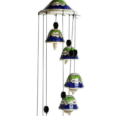 'Blossoming Symphonies' Handpainted Decorative Hanging Bells Wind Chime In Ceramic (24 Inch)