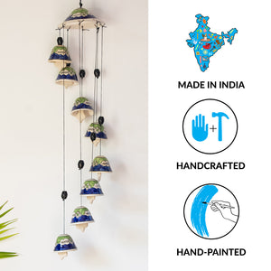 'Blossoming Symphonies' Handpainted Decorative Hanging Bells Wind Chime In Ceramic (24 Inch)