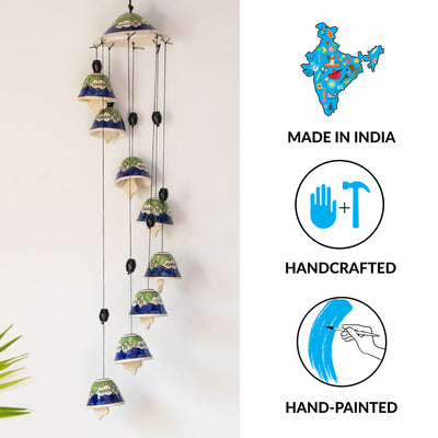 'Blossoming Symphonies' Handpainted Decorative Hanging Bells Wind Chime In Ceramic (24 Inch)