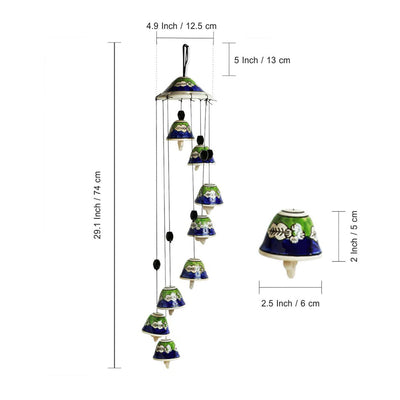 'Blossoming Symphonies' Handpainted Decorative Hanging Bells Wind Chime In Ceramic (24 Inch)